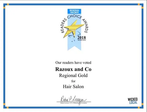 Wicked Local Readers' Choice 2018 certificate: Regional Gold, Hair Salon