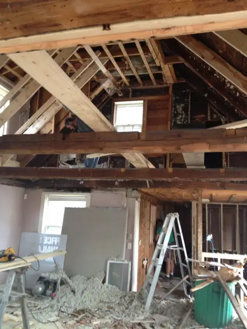 Open framing before the salon was built out