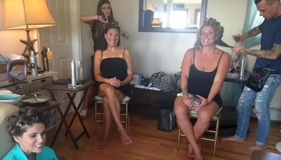 Bridal party getting ready at the salon